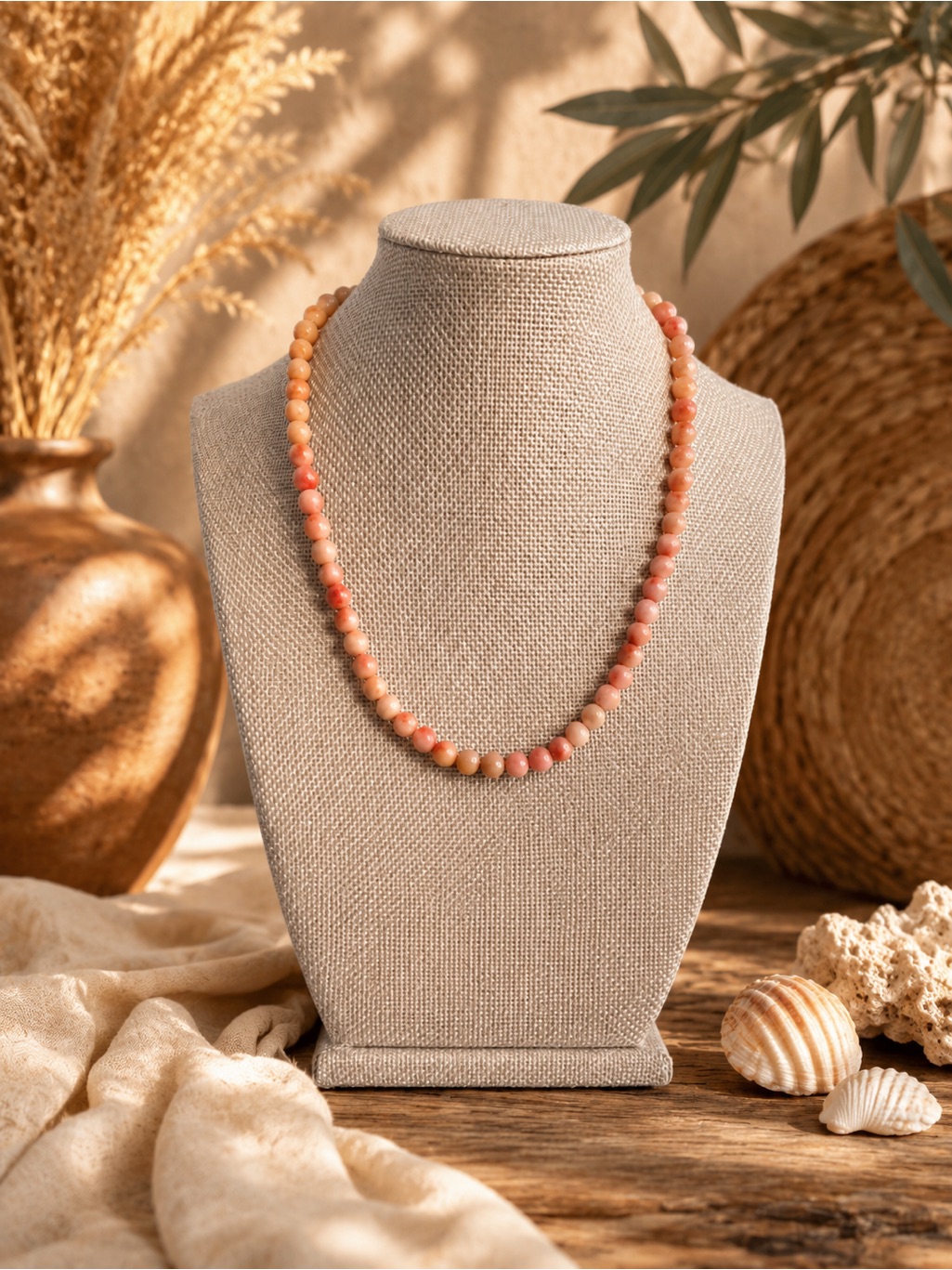 Natural Angel Skin Coral Necklace Featuring Approximately 78 Mm Necklace 18’
